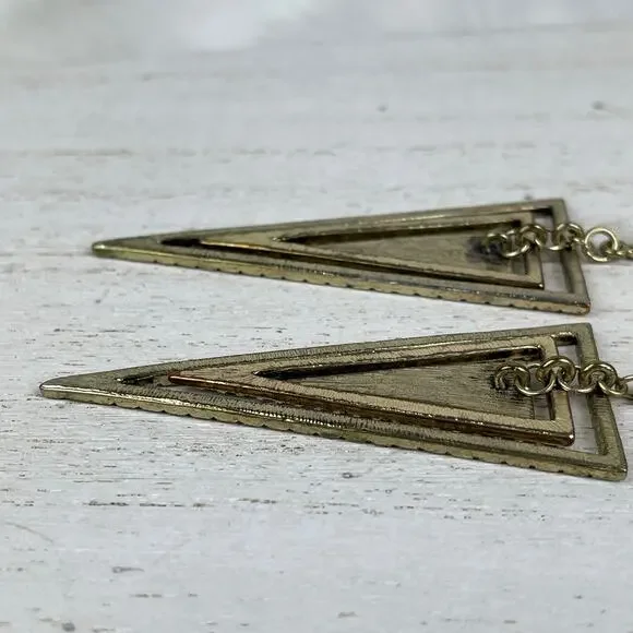Gold Tone Tiered Triangle Cairo Dangle Earrings Black Geo Geometric Boho Jewelry - Picture 13 of 16